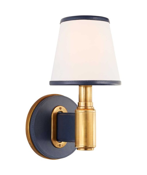 Riley Wall Lamp Brass and Navy Blue Leather à prix réduit toute l'année