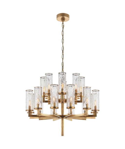 Double Liaison Chandelier - Brass and Cracked Glass pas cher