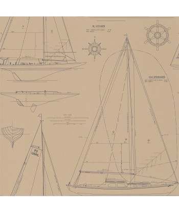 RL Boat Blueprint Vintage Blue Wallpaper de votre