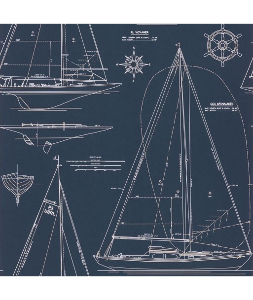 RL Boat Blueprint White On Dark Blue Wallpaper Jusqu'à 80% De Réduction